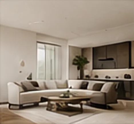 Residential living room with neutral sofas, a wooden coffee table and a dark feature wall